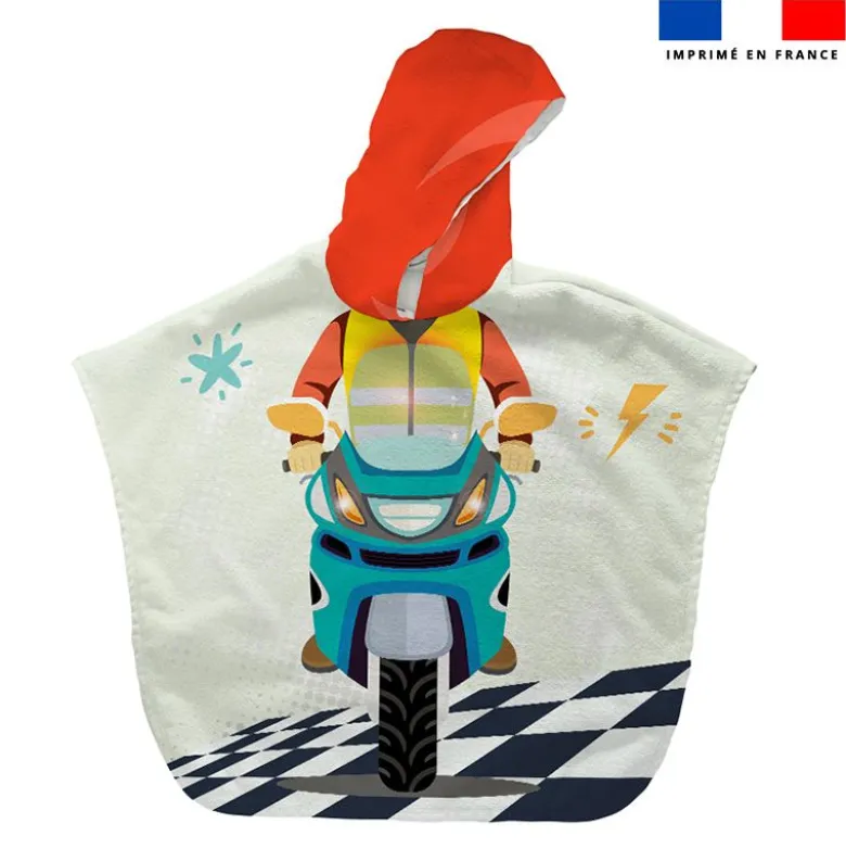 Patron imprimé sur tissu éponge pour poncho de bain motif moto de course