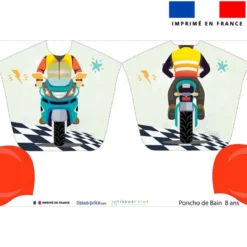 Patron imprimé sur tissu éponge pour poncho de bain motif moto de course