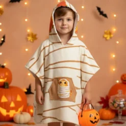 Patron imprimé sur tissu éponge pour poncho de bain motif animaux Halloween