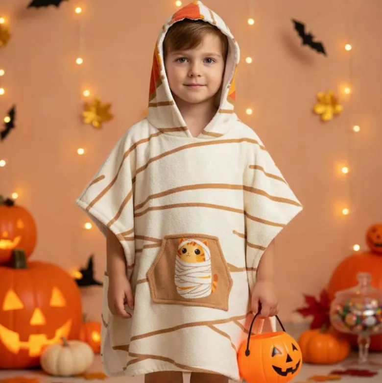 Patron imprimé sur tissu éponge pour poncho de bain motif animaux Halloween