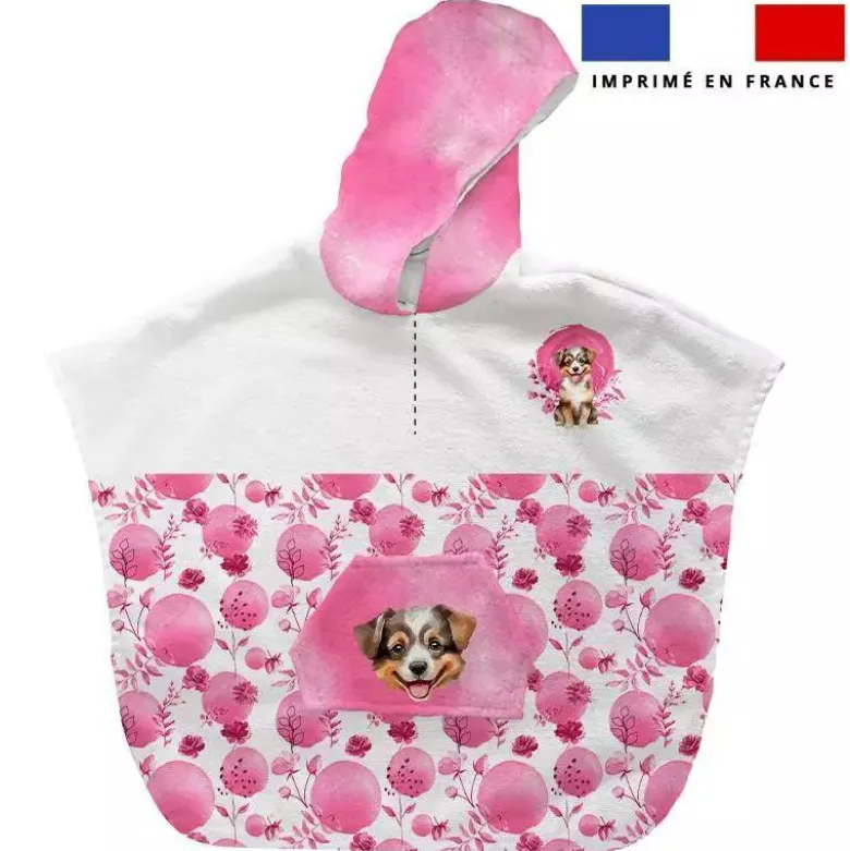 Patron imprimé sur tissu éponge pour poncho de bain motif chien aquarelle