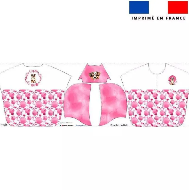 Patron imprimé sur tissu éponge pour poncho de bain motif chien aquarelle