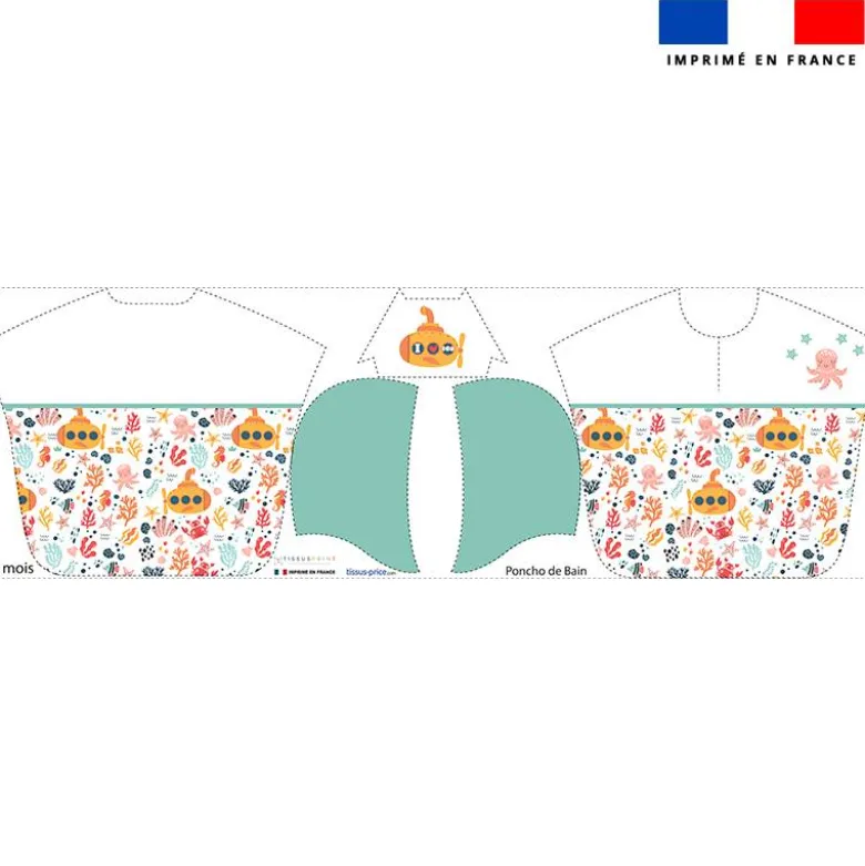 Patron imprimé sur tissu éponge pour poncho de bain motif animaux de l'océan
