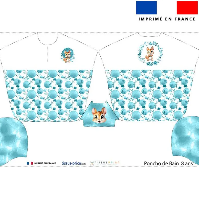 Patron imprimé sur tissu éponge pour poncho de bain motif écureuil aquarelle