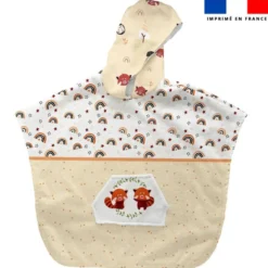 Patron imprimé sur tissu éponge pour poncho de bain motif panda roux