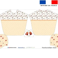Patron imprimé sur tissu éponge pour poncho de bain motif panda roux