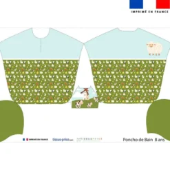 Patron imprimé sur tissu éponge pour poncho de bain motif animaux de la ferme