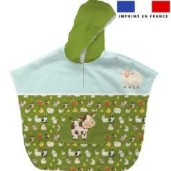 Patron imprimé sur tissu éponge pour poncho de bain motif animaux de la ferme