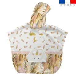 Patron imprimé sur tissu éponge pour poncho de bain motif licorne gold
