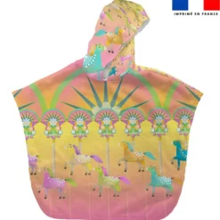 Patron imprimé sur tissu éponge pour poncho de bain motif cheval - Création Lita Blanc