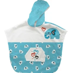 Patron imprimé sur tissu éponge pour poncho de bain motif éléphant bleu