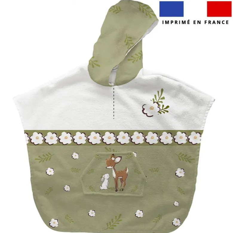 Patron imprimé sur tissu éponge pour poncho de bain motif animaux de la clairière