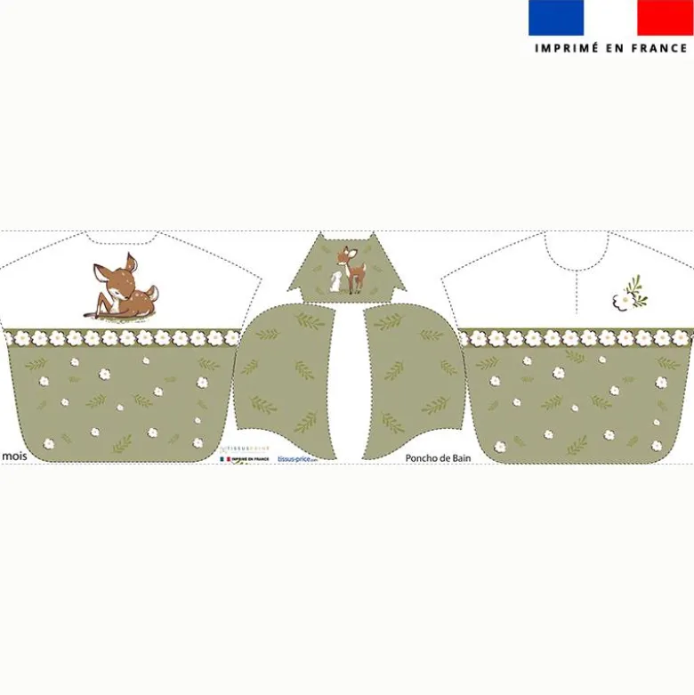 Patron imprimé sur tissu éponge pour poncho de bain motif animaux de la clairière