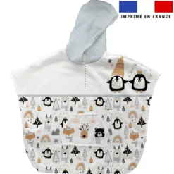 Patron imprimé sur tissu éponge pour poncho de bain motif animaux hiver