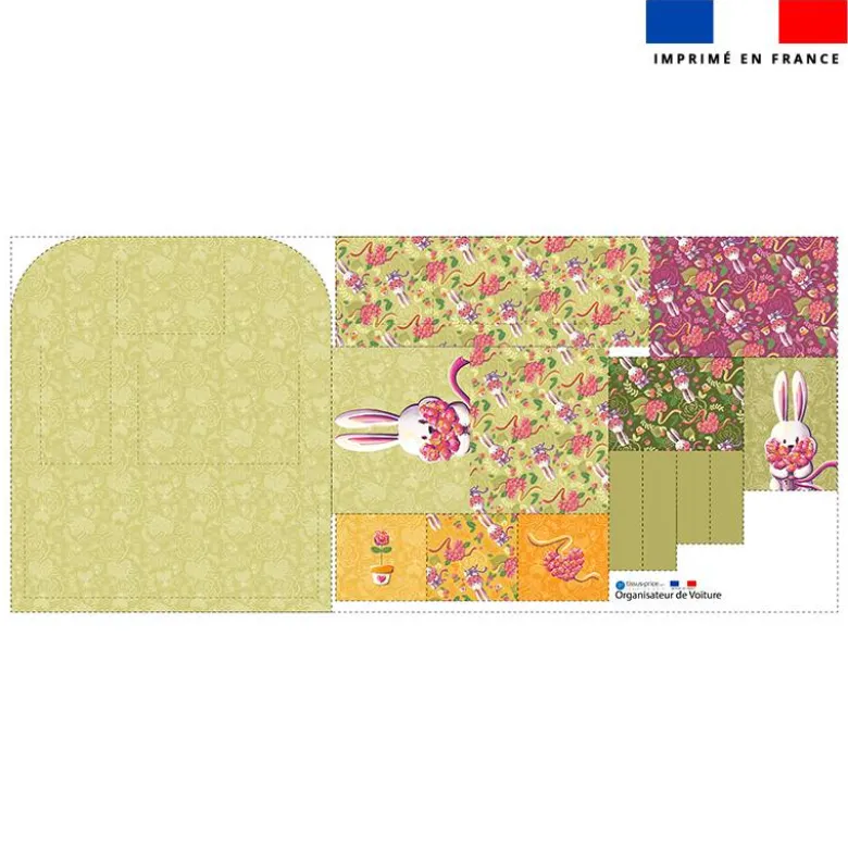 Patron pour organisateur de voiture motif lapin printanier + Coupon pochette Offert - Création Stillistic