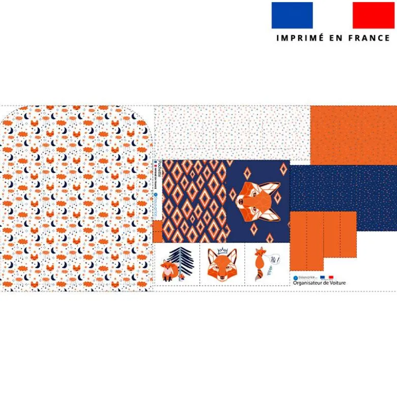 Patron pour organisateur de voiture motif renard géométrique + Coupon pochette Offert
