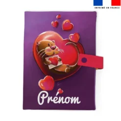Patron protège carnet de santé personnalisé - Loutre et coeurs - Création Stillistic