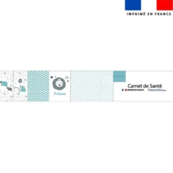 Patron protège carnet de santé personnalisé - Lion baby bleu et gris