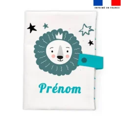 Patron protège carnet de santé personnalisé - Lion baby bleu et gris