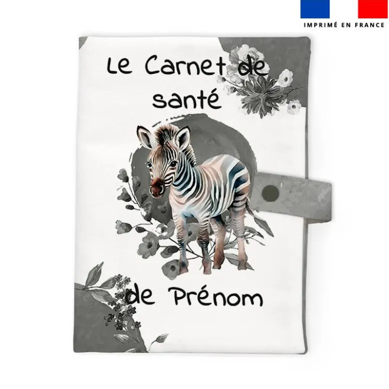 Patron protège carnet de santé personnalisé - Zèbre aquarelle
