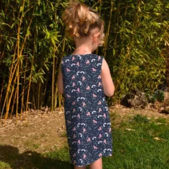 Patron robe enfant bleu imprimé licorne