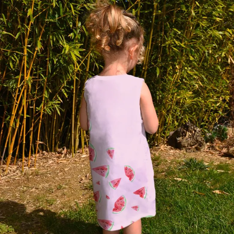 Patron robe enfant imprimé pastèque rose