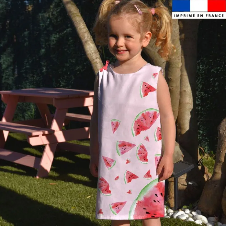 Patron robe enfant imprimé pastèque rose