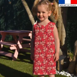Patron robe enfant rouge motif fleur blanche