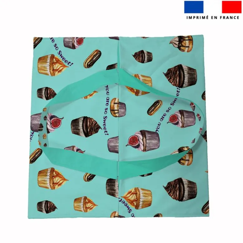 Patron sac à tarte motif gourmandises bleu clair - Création Cat&Colours