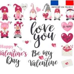 Planche DTF de transfert textile motif gnome st valentin
