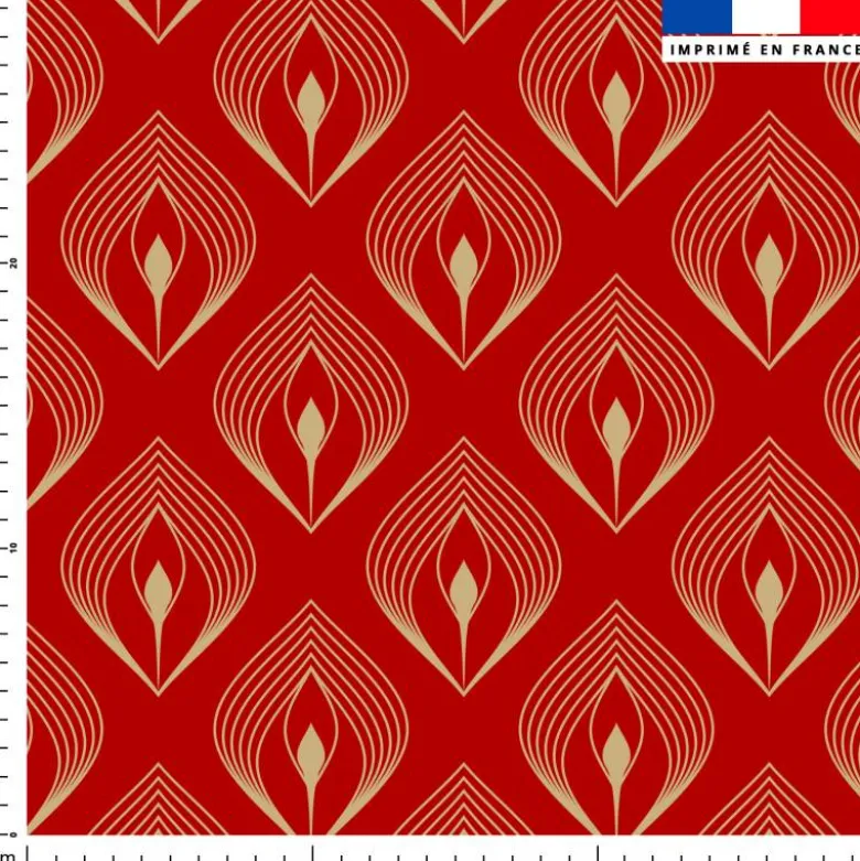 Plume de paon art déco or - Fond rouge