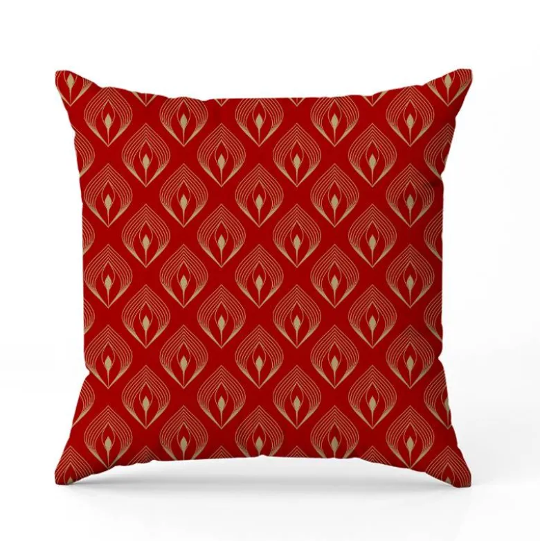 Plume de paon art déco or - Fond rouge