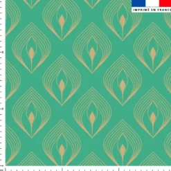 Plume de paon art déco or - Fond vert opaline