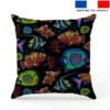 Poissons multicolores et coquillages effet brodé - Fond noir