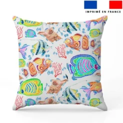 Poissons multicolores et coquillages effet brodé - Fond blanc