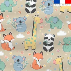 Polaire beige motif animaux kawaii pastel