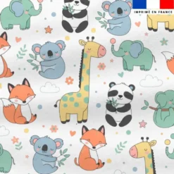 Polaire blanche motif animaux kawaii pastel