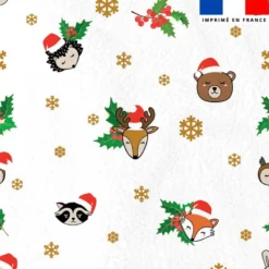 Polaire blanche motif animaux de Noel et flocons