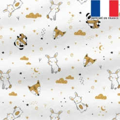 Polaire blanche motif animaux et nuit étoilée ocre