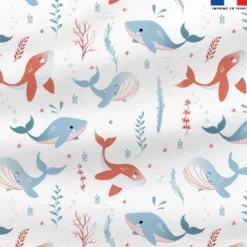 Polaire blanche motif baleine bleue et rouge