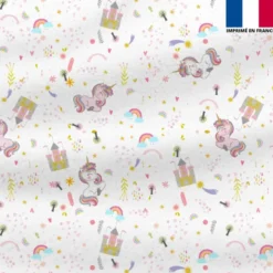 Polaire blanche motif château gold et licorne rose
