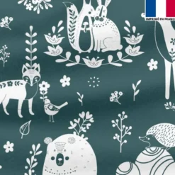 Polaire vert sarcelle motif animaux folk