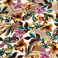 Popeline de viscose blanc cassé motif fleurs aquarelles multicolores