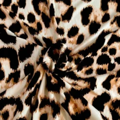 Popeline de viscose écrue motif grandes tâches léopard