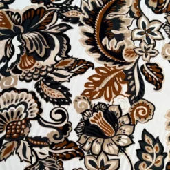 Popeline de viscose écrue motif grandes fleurs beige et noir