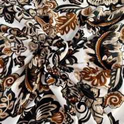Popeline de viscose écrue motif grandes fleurs beige et noir
