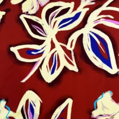 Popeline de viscose rouge motif grand dessin floral