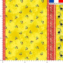 Provençal petites olives noires bande rouge - Fond jaune