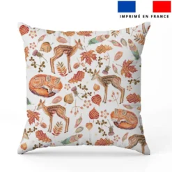 Renard et biche d'automne effet brodé - Fond blanc