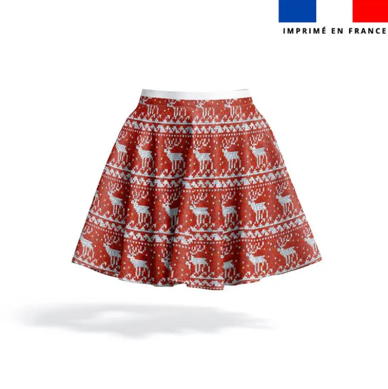 Renne de Noël effet tricoté - Fond rouge